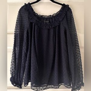 J. Crew Navy Swiss Dot Blouse